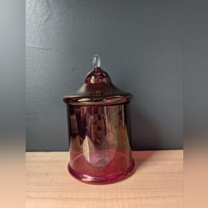 Vintage Cranberry Glass Lidded Apothecary Jar